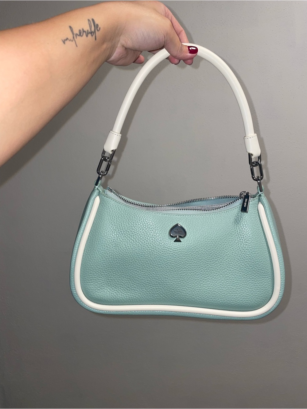 Kate Spade Leather Shoulder Bag with White Trim and Wallet